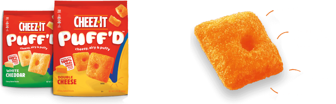 Cheez-It Puffd White Cheddar Double Cheeze and Scorchin Hot Cheddar packages