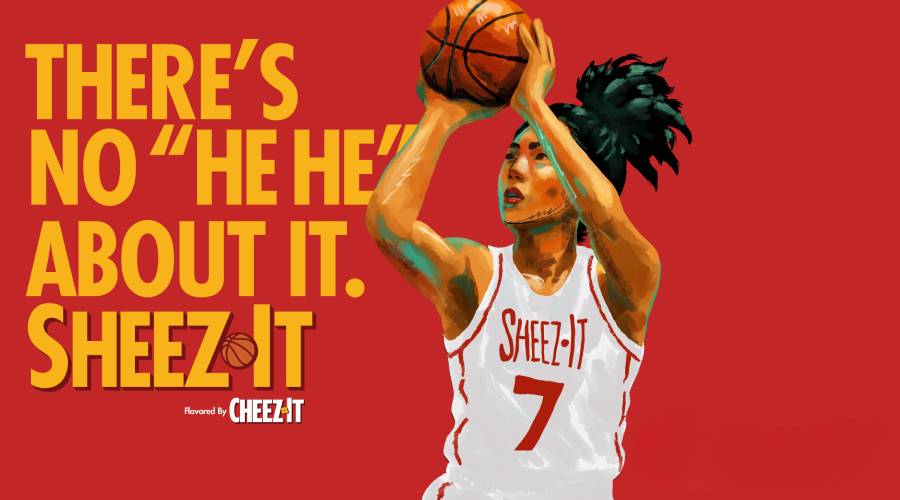 There's no he he about it. Sheez-it. Woman shooting a basketball