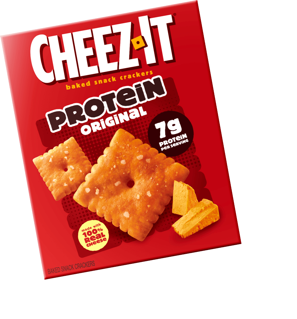 Box of Cheez-It Protein Original baked snack crackers, 7g protein per serving
